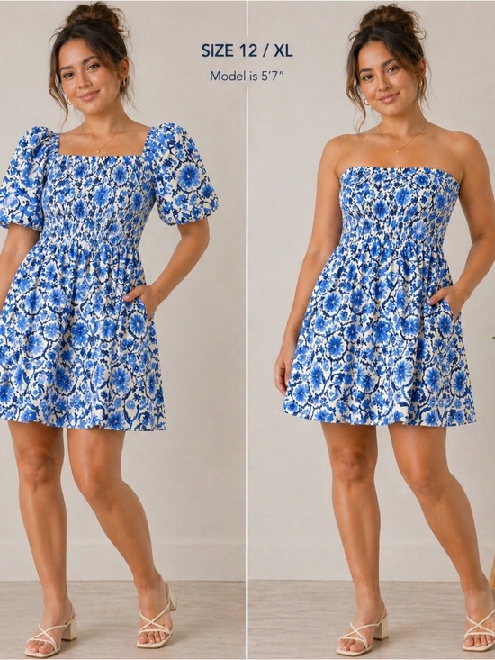 Abercrombie & Fitch Dresses & Skirts - Abercrombie & Fitch Blue Floral Mini With Removable Sleeves Size XL Cottagecore